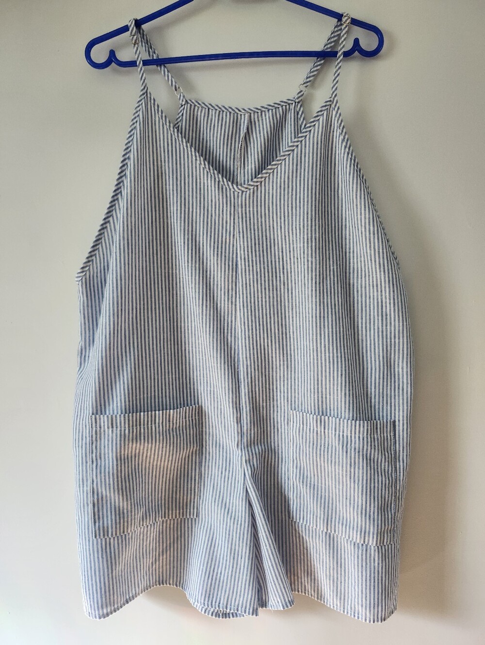 Blue White Pinstripe Romper XL Sleeveless Strappy Summer Playsuit, Boat Life